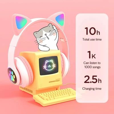 Schwarzes Bluetooth Cat Headphones, faltbare drahtlose Bluetooth-Kopfhörer